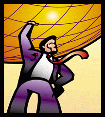 Graphic of the IDI Man holding the earth